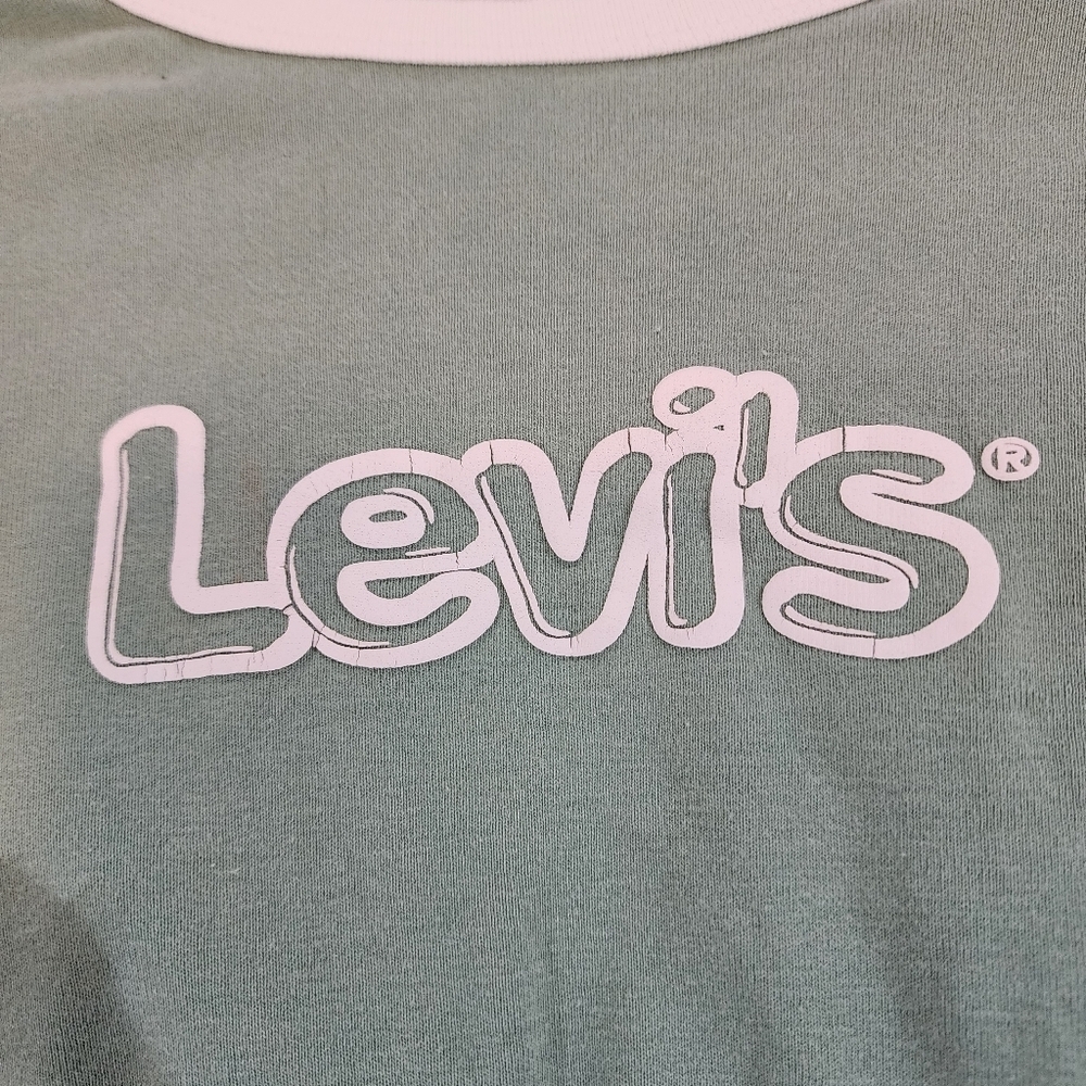 Levi's green and white crop top Short sleeve shirt Size L - Picture 8 of 9
